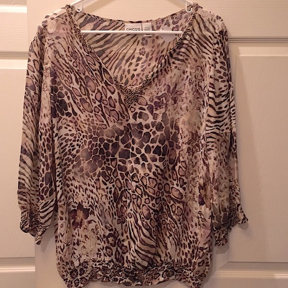 Chico's Tops - Chico’s 100% Silk Sheer Embellished Top